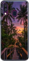 Geschikt voor Samsung Galaxy A40 hoesje - Zonsondergang - Palmbomen - Strand - Siliconen Telefoonhoesje