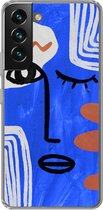 Geschikt voor Samsung Galaxy S22 hoesje - Gezicht - Blauw - Abstract - Siliconen Telefoonhoesje
