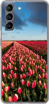 Geschikt voor Samsung Galaxy S21 hoesje - Kleurrijke tulpen in Nederlands landschap - Siliconen Telefoonhoesje