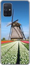 Geschikt voor Samsung Galaxy A51 hoesje - Molen tussen de tulpen in Nederland - Siliconen Telefoonhoesje