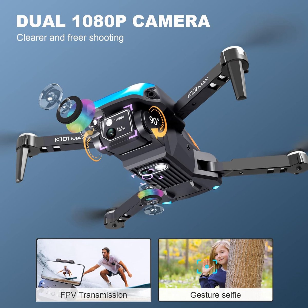 Drone Met Camera Gps-Drone Met 4K Uhd-Camera Voor Volwassenen, Fpv- Quadcopter Met Automatische Terugkeer Naar Huis, Headless-Modus, Follow Me, Altitude Hold, Tap Fly-Functies, Inclusief Batterijen En