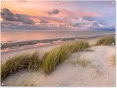Tuinposter - Tuindoek - Tuinposters buiten - Strand - Zee - Duin - Nederland - Roze - 120x90 cm - Tuin