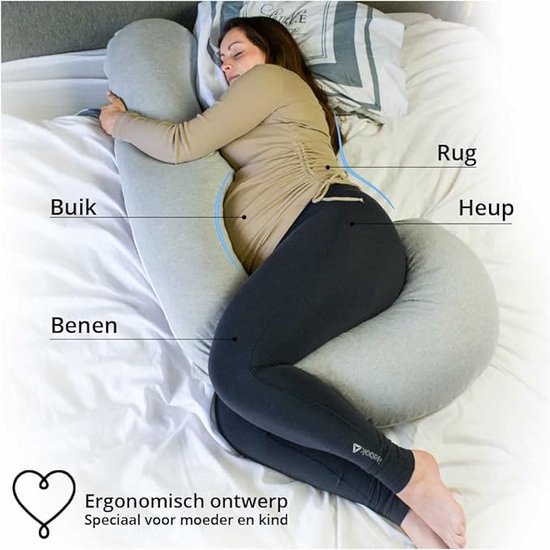 HOBEA-Germany Borstvoedingskussen 190 cm x 76 cm XXL Zwangerschapskussen Zijslaperskussen met hoes van biologisch katoen (wafel piqué grijs