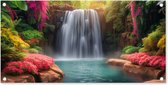 Tuinposter waterval - Tuindecoratie jungle - 80x40 cm - Wanddecoratie voor buiten - Schutting decoratie natuur - Buitenposter - Schuttingdoek - Tuindoeken - Tuin doek - Balkon poster