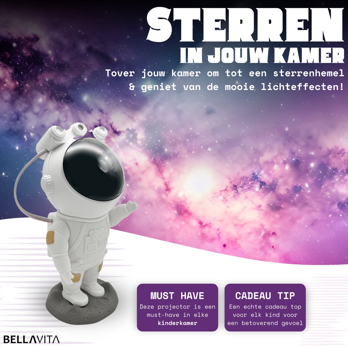 BELLAVITA ® Astronaut Sterren Projector - Galaxy Projector - Sterrenhemel - Astronaut - Lamp - Sterren - Nachtlamp - Kind - Kinderen - Kids - Lamp voor kids – foto 7