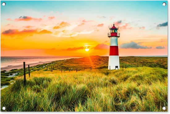 NATIV LEMODO Tuindecoratie, vuurtoren, 83 cm hoog, handbeschilderd tuinfiguur met op zonne-energie, roterend baken, maritieme buitendecoratie met ledverlichting