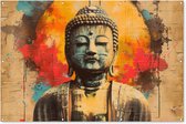 Tuinposter 180x120 cm - Tuindecoratie - Boeddha - Graffiti - Street art - Boedha beeld - Buddha - Poster voor in de tuin - Buiten decoratie - Schutting tuinschilderij - Muurdecoratie - Tuindoek - Buitenposter..