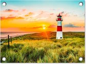 Tuinposter vuurtoren - Tuindecoratie waddenzee duinen - 40x30 cm - Strand en duinen - Poster voor in de tuin - Buiten decoratie van de wadden - Schutting tuinschilderij - Tuindoek muurdecoratie - Wanddecoratie balkondoek