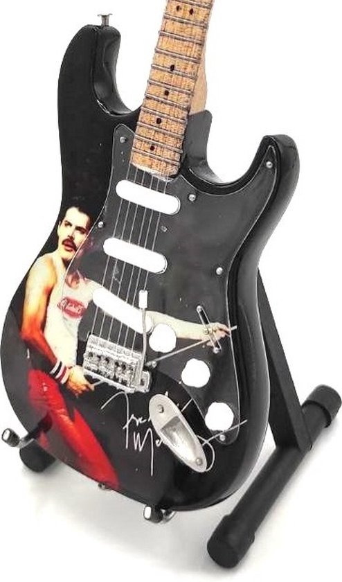 Mini gitaar Freddie Mercury Queen zwart 25cm Miniature- Guitar-Mini -Guitar- Collectables-decoratie -gitaar-Gift--Kado- miniatuur- instrument-Cadeau-verjaardag