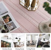 Katoenen linnen elegant tafelkleed, afwasbare keukentafel hoes voor eettafel, picknick feest, tafelkleed (strepen - roze, vierkant, 140 x 140 cm)