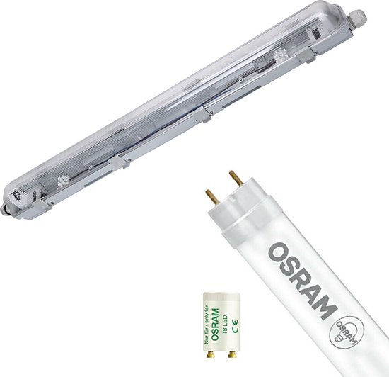 LED Waterdichte TL Armatuur met T8 Buis - Velvalux Strela - 60cm - Enkel - Koppelbaar - Waterdicht IP65 - OSRAM - SubstiTUBE Value EM 865 - 7.6W - Helder/Koud Wit 6500K | Vervangt 18W