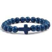 Bracelet de Perles Memphis avec croix en Natuursteen - Bleu foncé