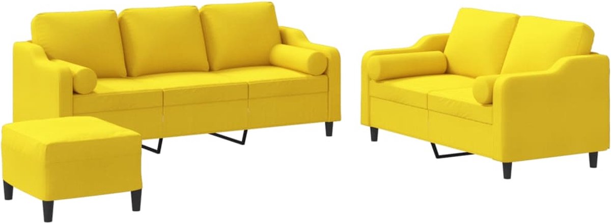 vidaXL - 3-delige - Loungeset - met - kussens - stof - lichtgeel