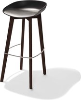 Tabouret de bar empilable Keeve bas noir, structure en bois de bouleau et assise en plastique - LOT DE 4