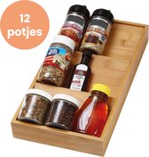 Luft Spice rack - Bamboe - Pour 12 pots - Tiroir - 39cm - Boîte à épices - Organisateur de tiroir à épices - Pots d'herbes aromatiques