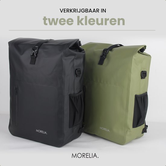 Morelia® 100% Waterafstotend Fietstas - 3 in 1 fietstassen - 100% Waterdicht - 28 Liter - Geschikt voor Elektrische en standaard fietsen - Tarpaulin materiaal - Groen - Morelia