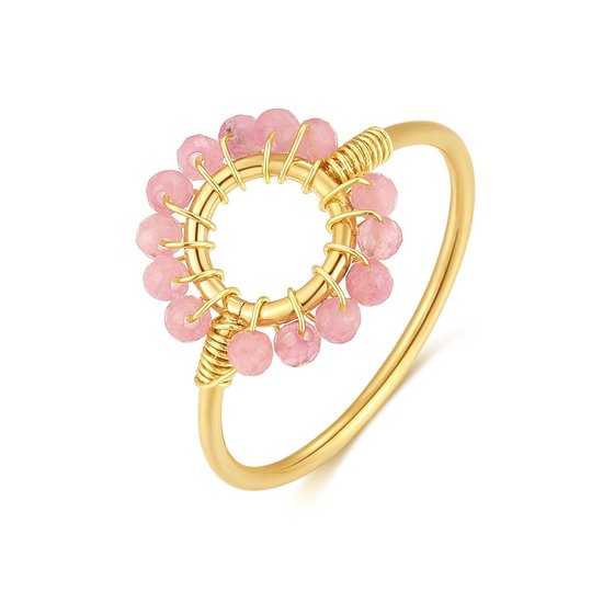 Twice As Nice Ring in goudkleurig edelstaal, roze tourmaline 58