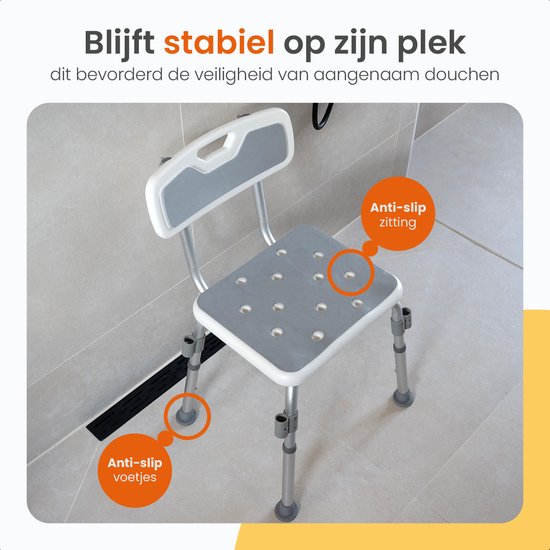 Goliving Verstelbare Douchestoel - Afneembare Arm- en Rugleuning - Douchekruk met Douchekop houder - Antislip - 3.2 kg - Zithoogte 36-51 cm - Wit