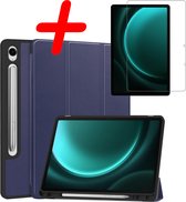 Étui adapté pour Samsung Galaxy Tab S9 FE, étui pour tablette, triple pli avec découpe, adapté pour S Pen avec protecteur d'écran – Étui adapté pour Samsung Galaxy Tab S9 FE, étui rigide, couverture de Bookcase – Bleu foncé
