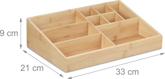 Organiseur de bureau Relaxdays - organiseur en bambou - 9 compartiments - organiseur maquillage - plumier
