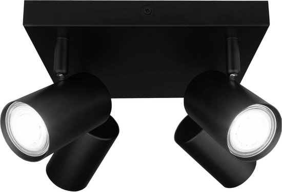 Ledvion LED Plafondspot Zwart 4-lichts - Dimbaar - 5W - 6500K - Kantelbaar