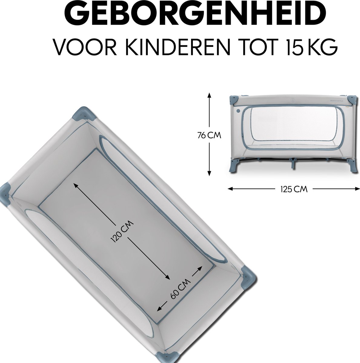 Hauck Dream N Play Plus - Campingbedje - Extra grote doorgang - Dusty Blue thumbnail 3