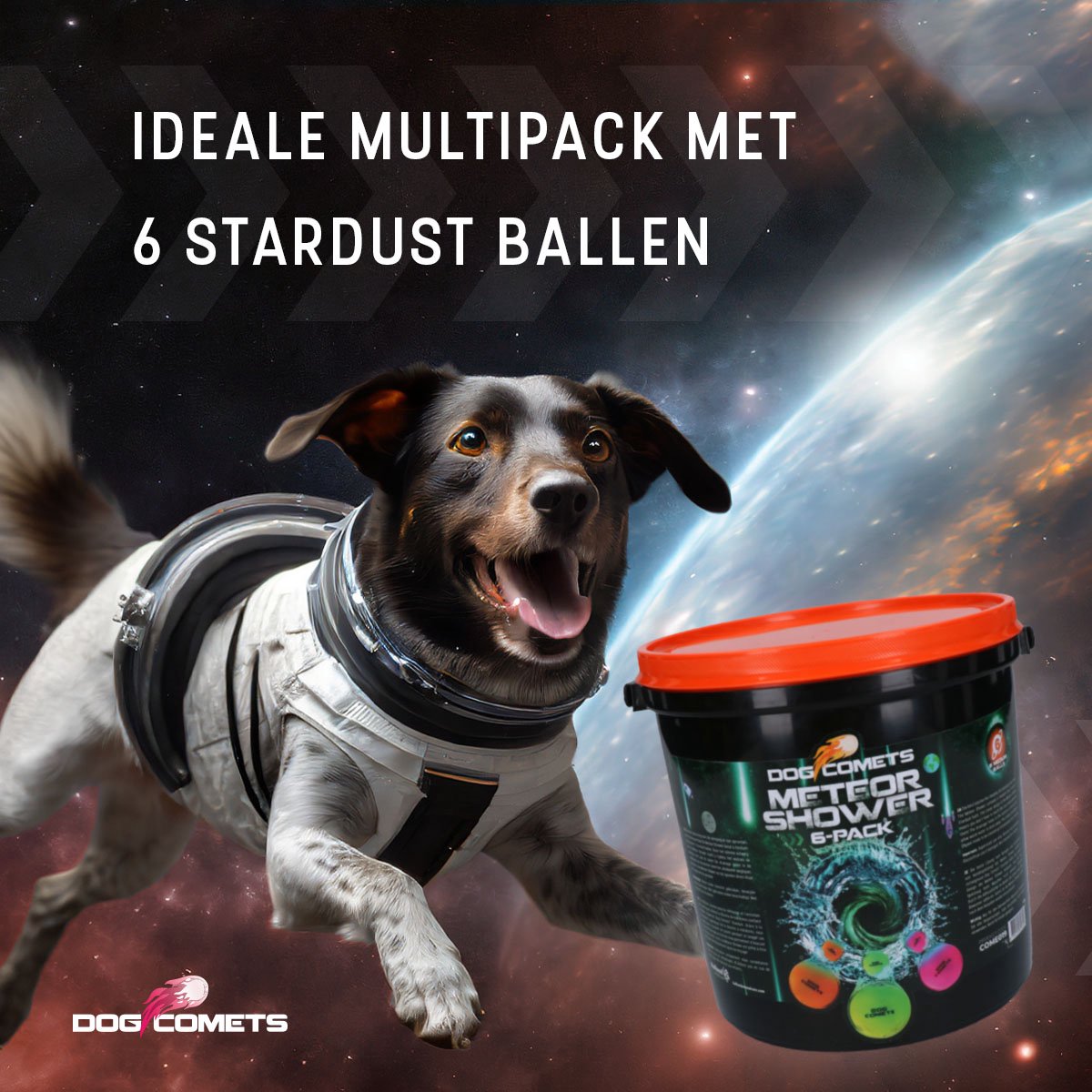 Dog Comets Hondenballen bucket Ø6 cm - Hondenspeelgoed - 100% Natuurlijk Rubber - Stuiterend en Drijvend Honden Speelgoed - 6 Stuks thumbnail 2