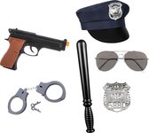 Carnaval verkleed set XL - politie agent - pet/knuppel/badge/pistool/zonnebril/handboeien - verkleedkleding accessoires