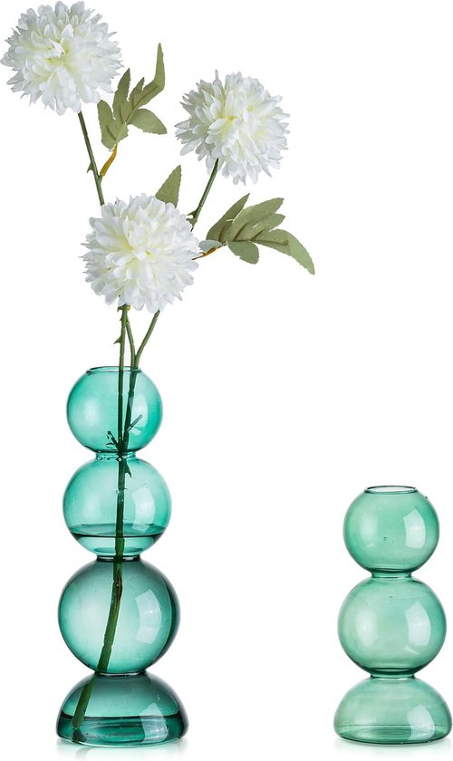 Ronde vaas van glas, schattige bubbelvazen, decoratie, minimalistische groene vaas, set 2, moderne glazen vazen, ronde bloemenvazen, tafeldecoratie, kleurrijke tulpenvaas, glas, tafelvaas