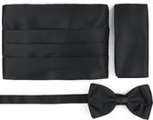 Suitable - Cumberband Strik Pochet Set Zwart - One Size - - Heren - Gala Vlinderstrik / Vlinderdas