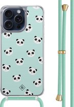 Coque Casimoda® avec cordon vert menthe - Convient pour iPhone 15 Pro Max - Imprimé Panda - Cordon amovible - TPU/polycarbonate - Menthe