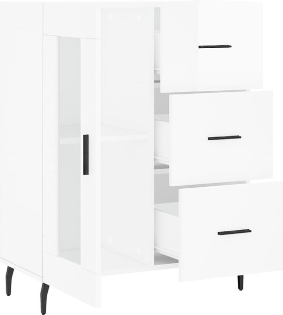 vidaXL Dressoir 69,5x34x90 cm bewerkt hout hoogglans wit, kast, opbergkast, bijzetkast, wandkast, houten kast, opslagkast, kasten, wandkasten