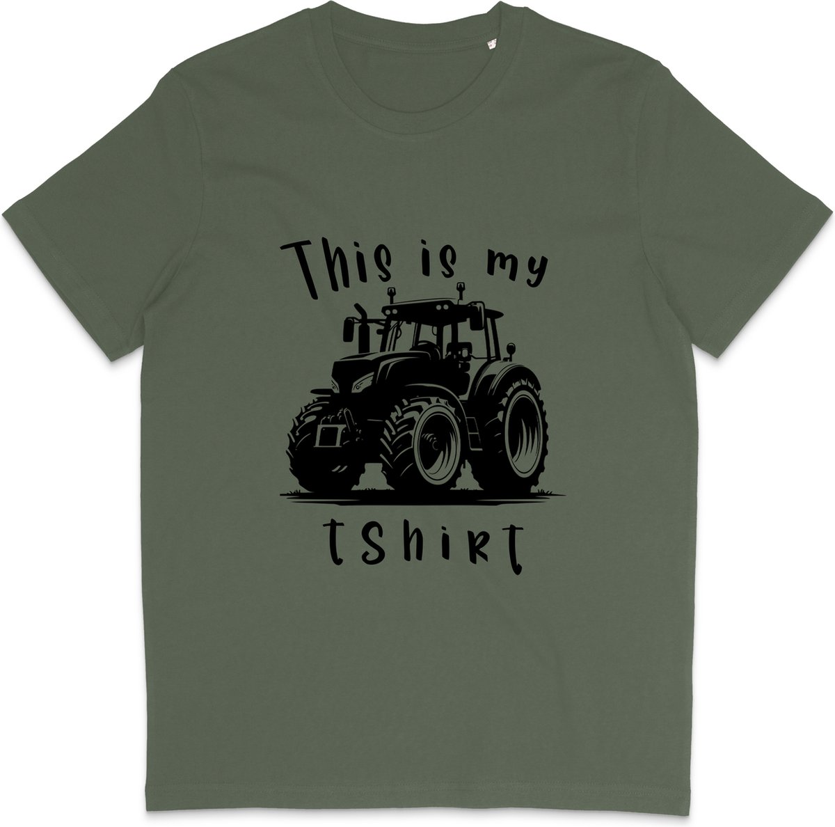 Grappig T Shirt Heren en Dames - This Is My Tractor T Shirt - Khaki Groen - S
