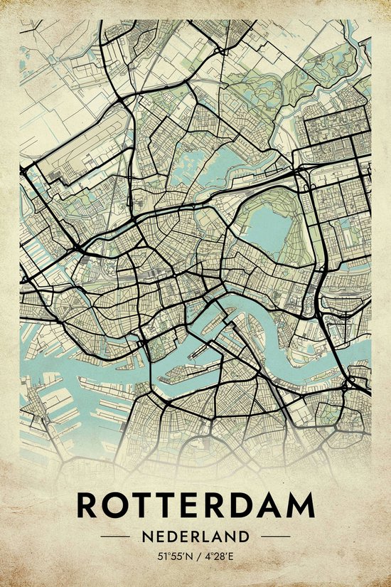 Rotterdam Poster Vintage | Rotterdam Map | Kaart van Rotterdam | Stadposter | 51x71cm | B2 Poster | Wanddecoratie | Muurposter | Geschikt om in te lijsten