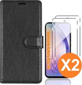 Coque sur mesure pour Samsung Galaxy A55 5G case book case Zwart - Avec protecteur d'écran en verre trempé pour Galaxy A55 - 2x