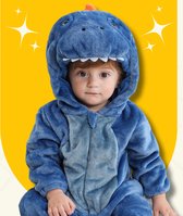 BoefieBoef Dinosaurus Dieren Onesie & Pyjama voor Peuters en Kleuters - Kinder Verkleedkleding - Dieren Kostuum Pak - Blauw