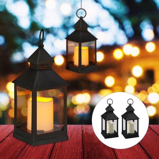 relaxdays 4 x lanterne led - effet flamme - éclairage d'ambiance - lumière  du vent - noir | bol.com