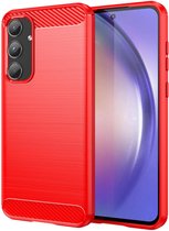 Geborsteld TPU Hoesje Geschikt voor Samsung Galaxy A55 | Beschermhoes | Back Cover | Flexibel TPU | Stijlvol Carbon | Dun | Rood