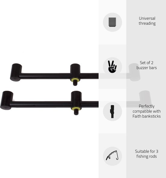 Faith Buzz Bar Set - 3-Rod - Zwart - Buzzerbar - Set van 2 - Hengelsteun voor 3 hengels - Karper - Rodpod — afbeelding 2