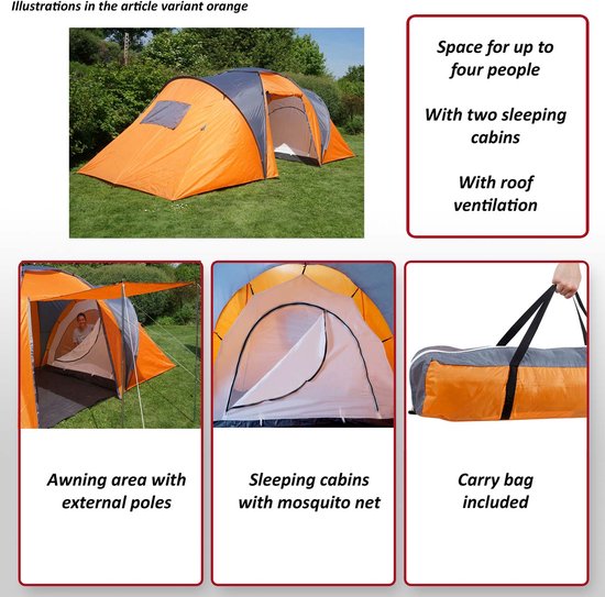 Campingtent Loksa, 4-persoons koepeltent Iglo tent Feesttent, 4 personen ~ rood van Camping — afbeelding 2
