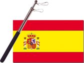 Landen vlag Spanje - 90 x 150 cm - met compacte draagbare telescoop vlaggenstok - zwaaivlaggen