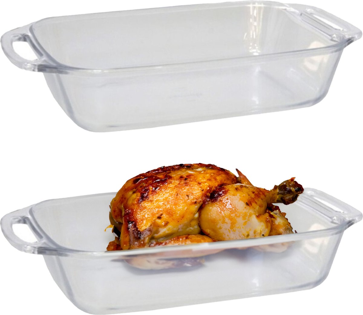 Marinex Ovenschaal van borosilicaat glas - 2x - rechthoek - 2.1 Liter - 32 x 17 x 7 cm - serveerschaal