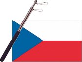 Landen vlag Tsjechie - 90 x 150 cm - met compacte draagbare telescoop vlaggenstok - zwaaivlaggen
