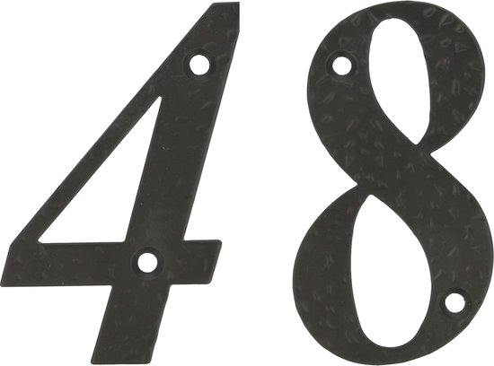 AMIG Huisnummer 48 - massief gesmeed staal - 10cm - incl. bijpassende schroeven - zwart