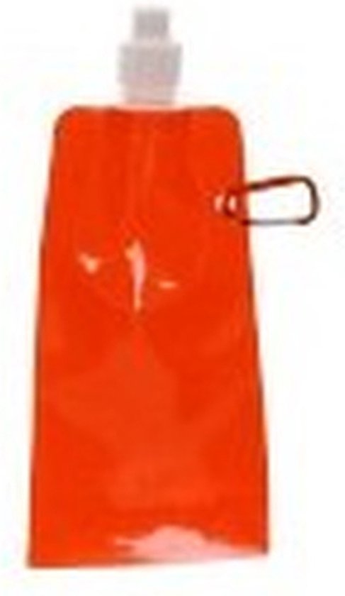 Gourde/gourde d'eau - 4x - orange - rechargeable - pliable avec crochet - 400 ml - festival/ outdoor