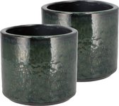 Pot de fleurs DK Design modèle Green Glaze - 2x - vert - D14 x H15 cm - brillant