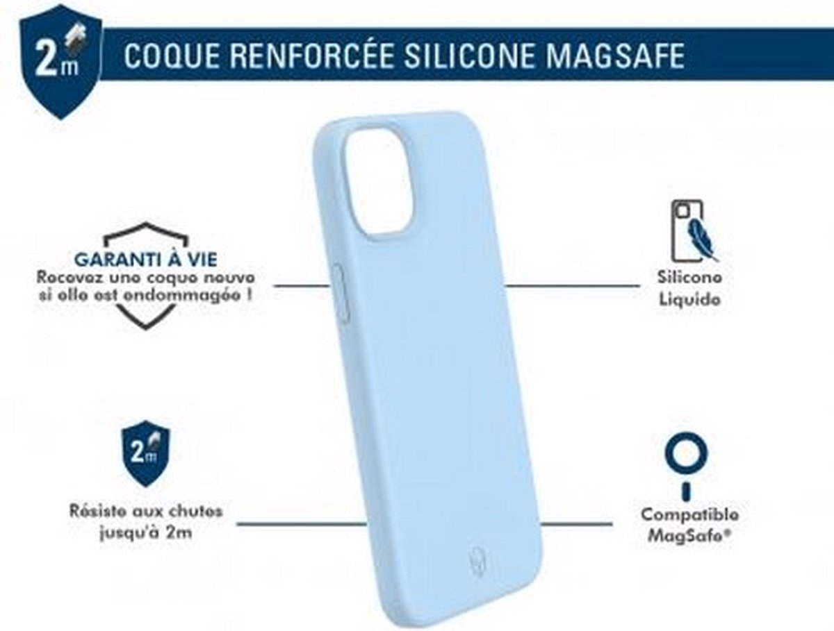 Bigben Connected, MagSafe-compatibel, met siliconen versterkt hoesje voor iPhone 15, Blauw