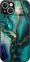 Casimoda® hoesje - Geschikt voor iPhone 13 - Marmer Groen Goud - Luxe Hard Case Zwart - Backcover telefoonhoesje - Groen