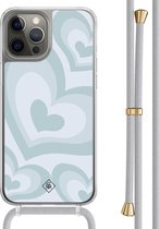Casimoda® hoesje met grijs koord - Geschikt voor iPhone 12 Pro - Hart Swirl Blauw - Afneembaar koord - TPU/polycarbonaat - Blauw