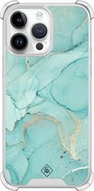 Casimoda® hoesje - Geschikt voor iPhone 14 Pro Max - Marmer mint groen - Shockproof case - Extra sterk - TPU/polycarbonaat - Mint, Transparant
